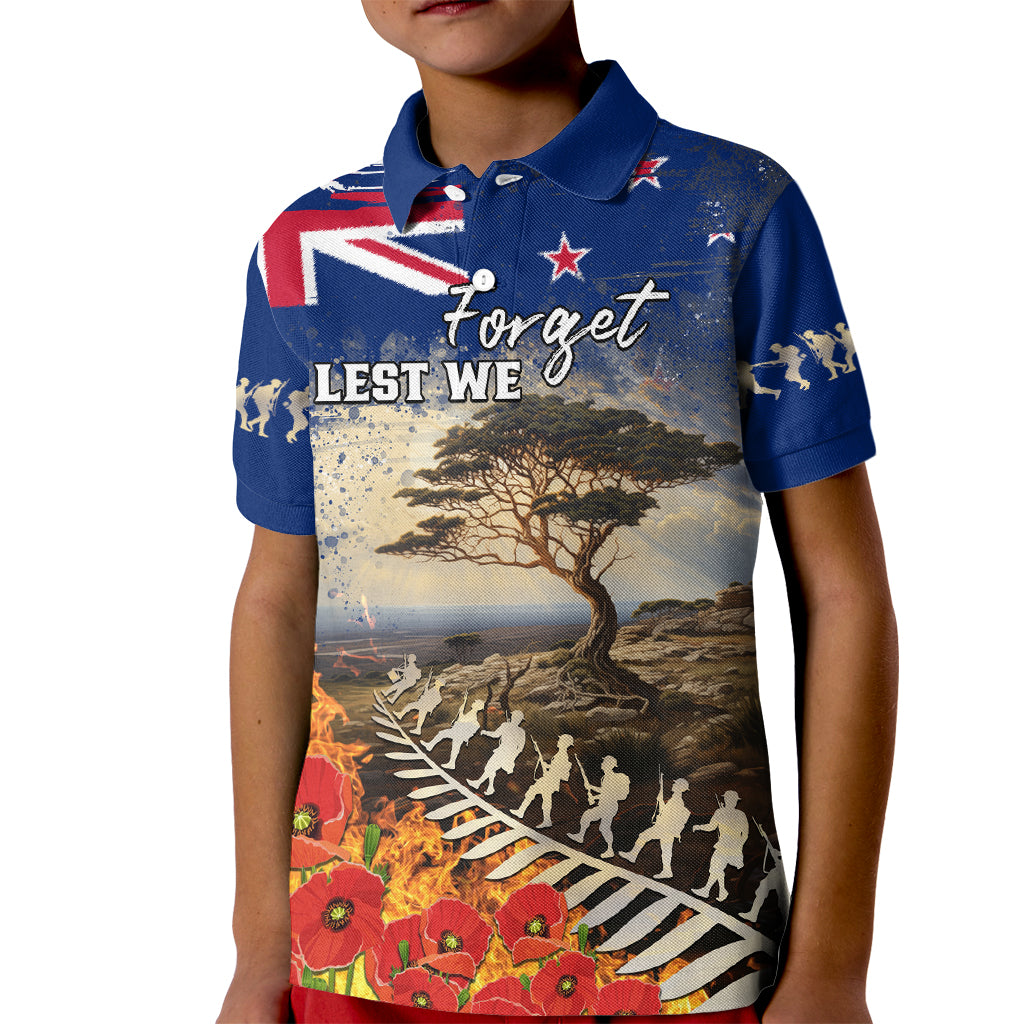 New Zealand ANZAC Day Kid Polo Shirt The Lonesome Pine With Soldier Fern LT05 Kid Blue - Polynesian Pride