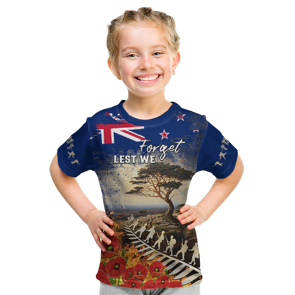 New Zealand ANZAC Day Kid T Shirt The Lonesome Pine With Soldier Fern LT05 Blue - Polynesian Pride