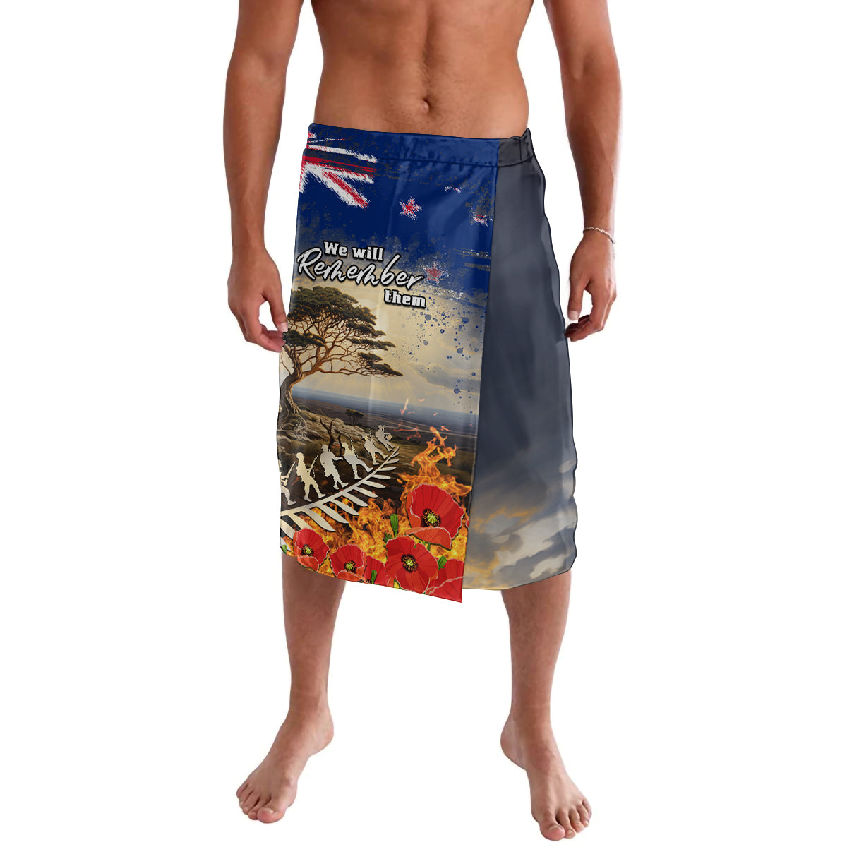 New Zealand ANZAC Day Lavalava The Lonesome Pine With Soldier Fern LT05 Blue - Polynesian Pride