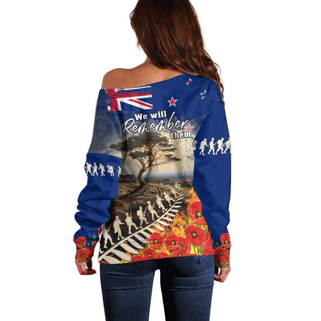 New Zealand ANZAC Day Off Shoulder Sweater The Lonesome Pine With Soldier Fern LT05 - Polynesian Pride