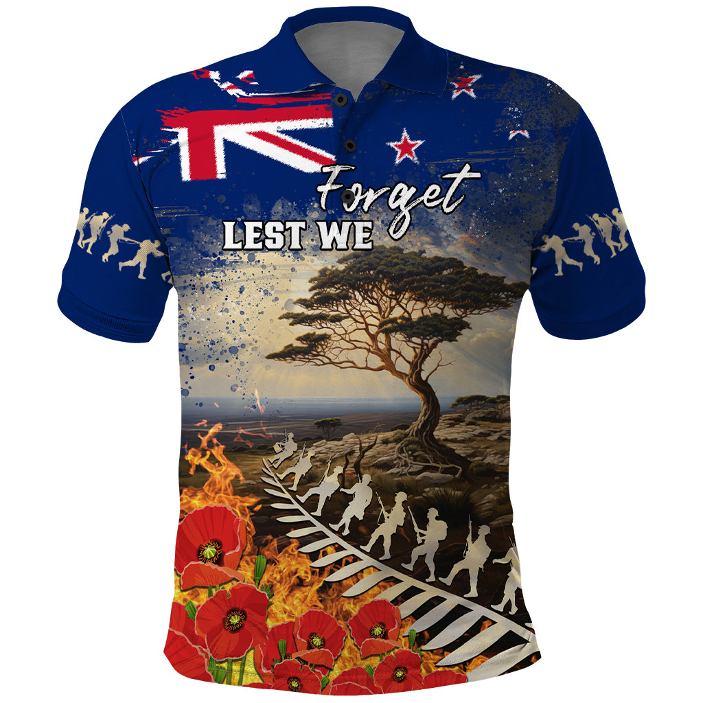 New Zealand ANZAC Day Polo Shirt - The Lonesome Pine With Soldier Fern LT05 Blue - Polynesian Pride