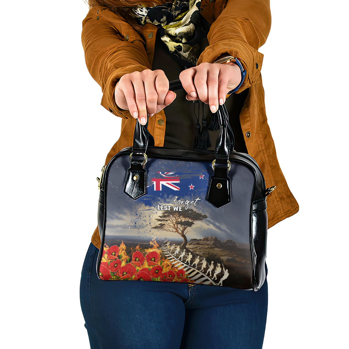 New Zealand ANZAC Day Shoulder Handbag The Lonesome Pine With Soldier Fern LT05 One Size Blue - Polynesian Pride