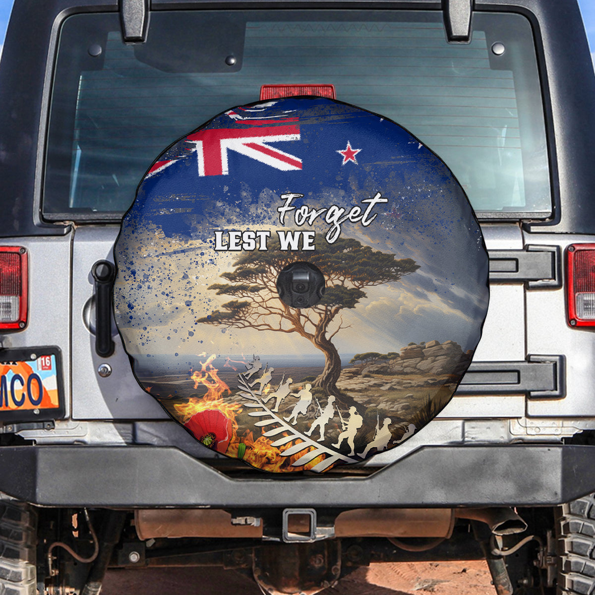 New Zealand ANZAC Day Spare Tire Cover The Lonesome Pine With Soldier Fern LT05 Blue - Polynesian Pride