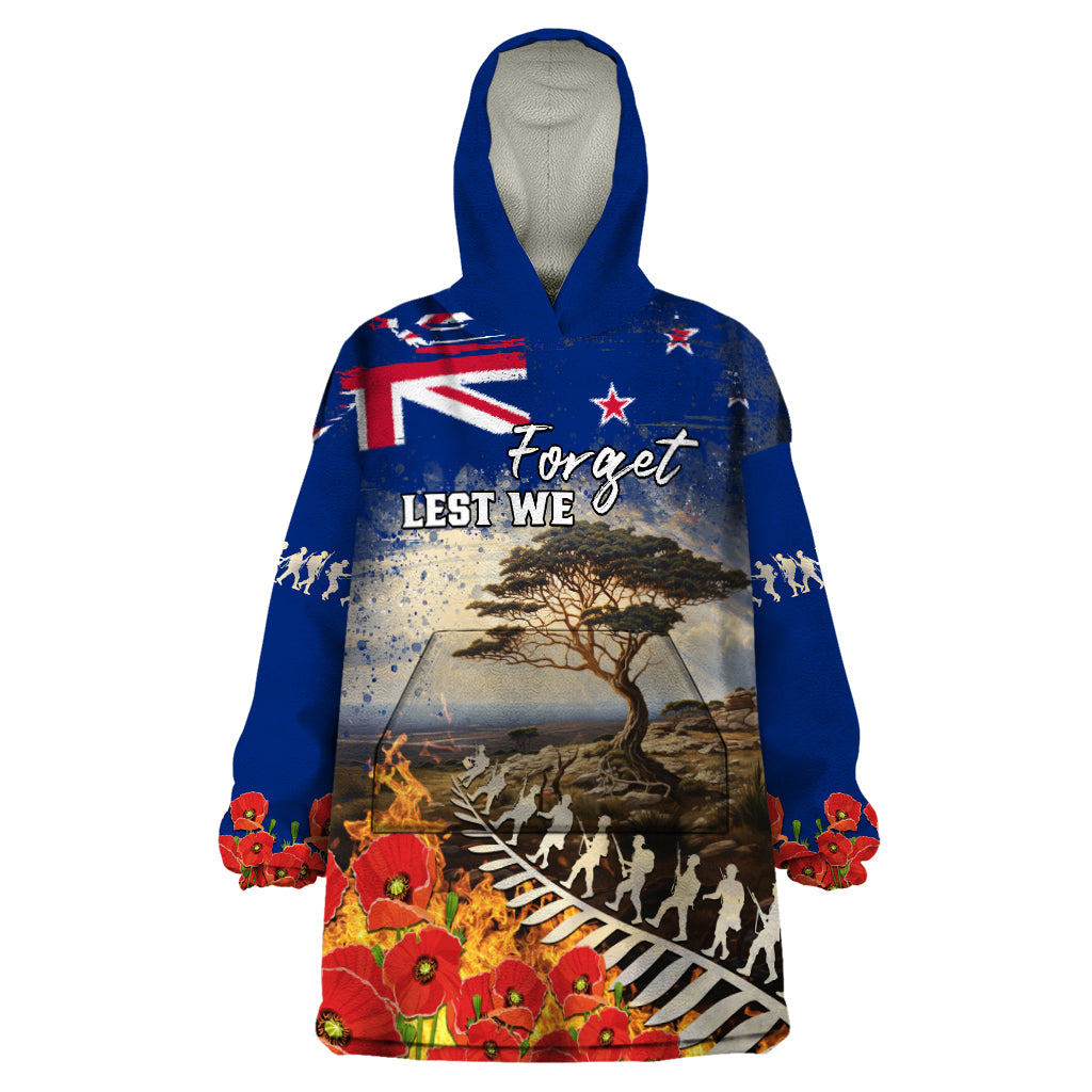 New Zealand ANZAC Day Wearable Blanket Hoodie The Lonesome Pine With Soldier Fern LT05 One Size Blue - Polynesian Pride