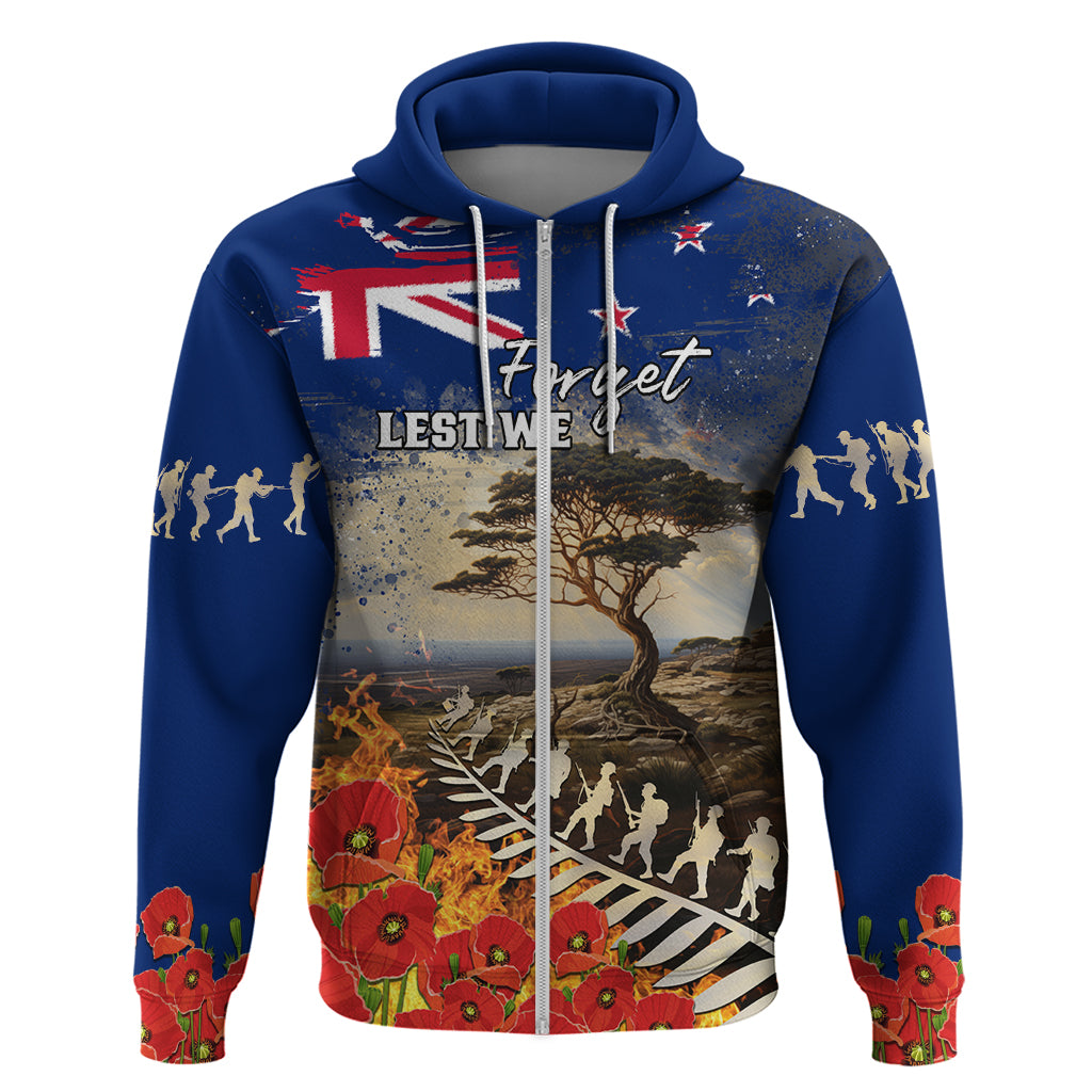 New Zealand ANZAC Day Zip Hoodie The Lonesome Pine With Soldier Fern LT05 Zip Hoodie Blue - Polynesian Pride