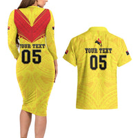 Papua New Guinea Rugby Custom Couples Matching Long Sleeve Bodycon Dress and Hawaiian Shirt Kumuls Heritage