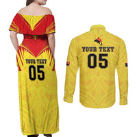 Papua New Guinea Rugby Custom Couples Matching Off Shoulder Maxi Dress and Long Sleeve Button Shirt Kumuls Heritage LT05 - Polynesian Pride
