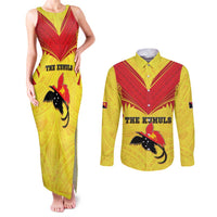 Papua New Guinea Rugby Custom Couples Matching Tank Maxi Dress and Long Sleeve Button Shirt Kumuls Heritage LT05 Yellow - Polynesian Pride
