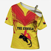 Papua New Guinea Rugby Custom Cross Shoulder Shirt Kumuls Heritage LT05 Female Yellow - Polynesian Pride