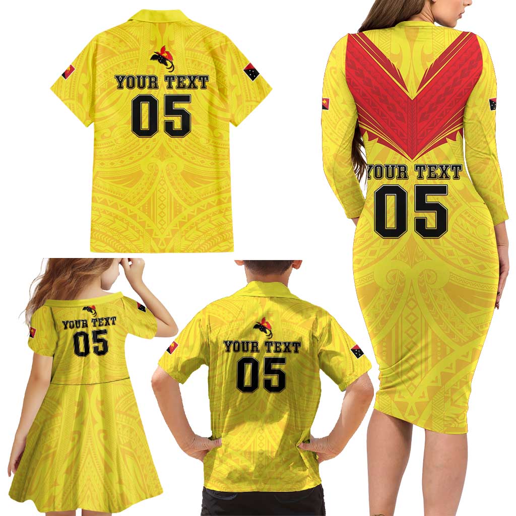 Papua New Guinea Rugby Custom Family Matching Long Sleeve Bodycon Dress and Hawaiian Shirt Kumuls Heritage