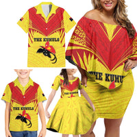 Papua New Guinea Rugby Custom Family Matching Off Shoulder Short Dress and Hawaiian Shirt Kumuls Heritage