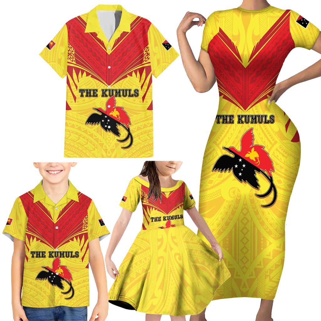 Papua New Guinea Rugby Custom Family Matching Short Sleeve Bodycon Dress and Hawaiian Shirt Kumuls Heritage