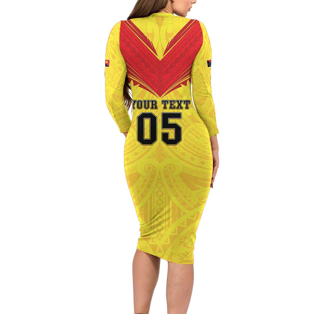 Papua New Guinea Rugby Custom Long Sleeve Bodycon Dress Kumuls Heritage LT05 - Polynesian Pride