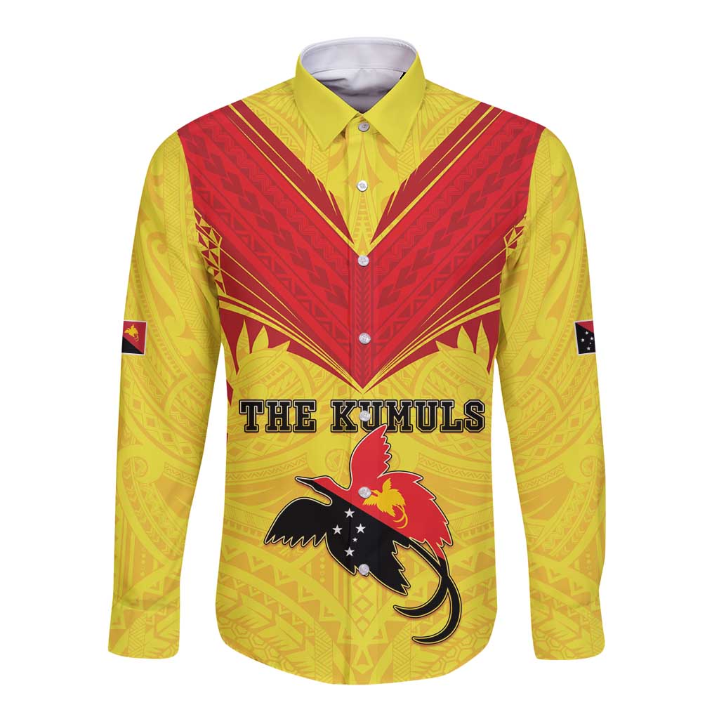 Papua New Guinea Rugby Custom Long Sleeve Button Shirt Kumuls Heritage LT05 Unisex Yellow - Polynesian Pride