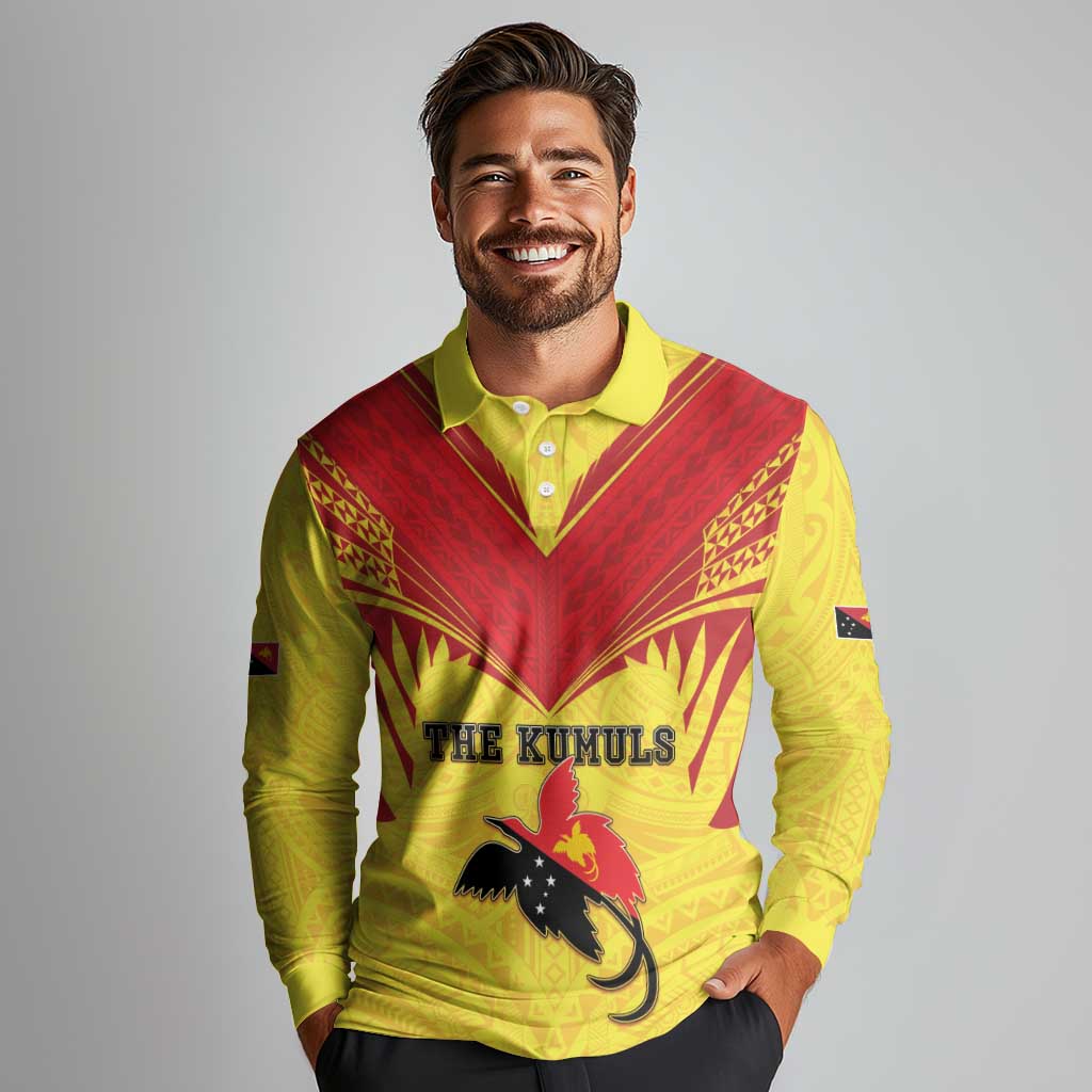 Papua New Guinea Rugby Custom Long Sleeve Polo Shirt Kumuls Heritage LT05 - Polynesian Pride