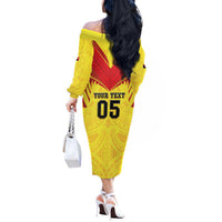 Papua New Guinea Rugby Custom Off The Shoulder Long Sleeve Dress Kumuls Heritage LT05 - Polynesian Pride