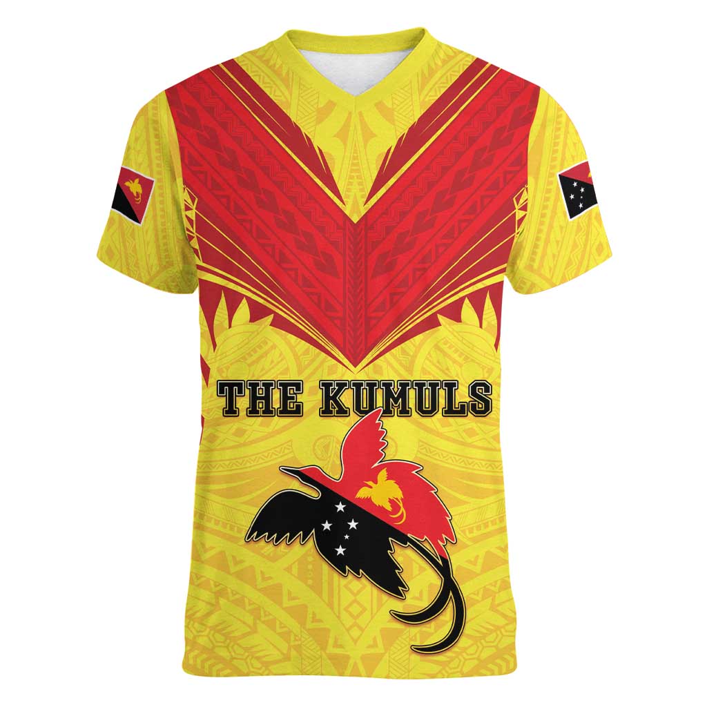 Papua New Guinea Rugby Custom Women V-Neck T-Shirt Kumuls Heritage