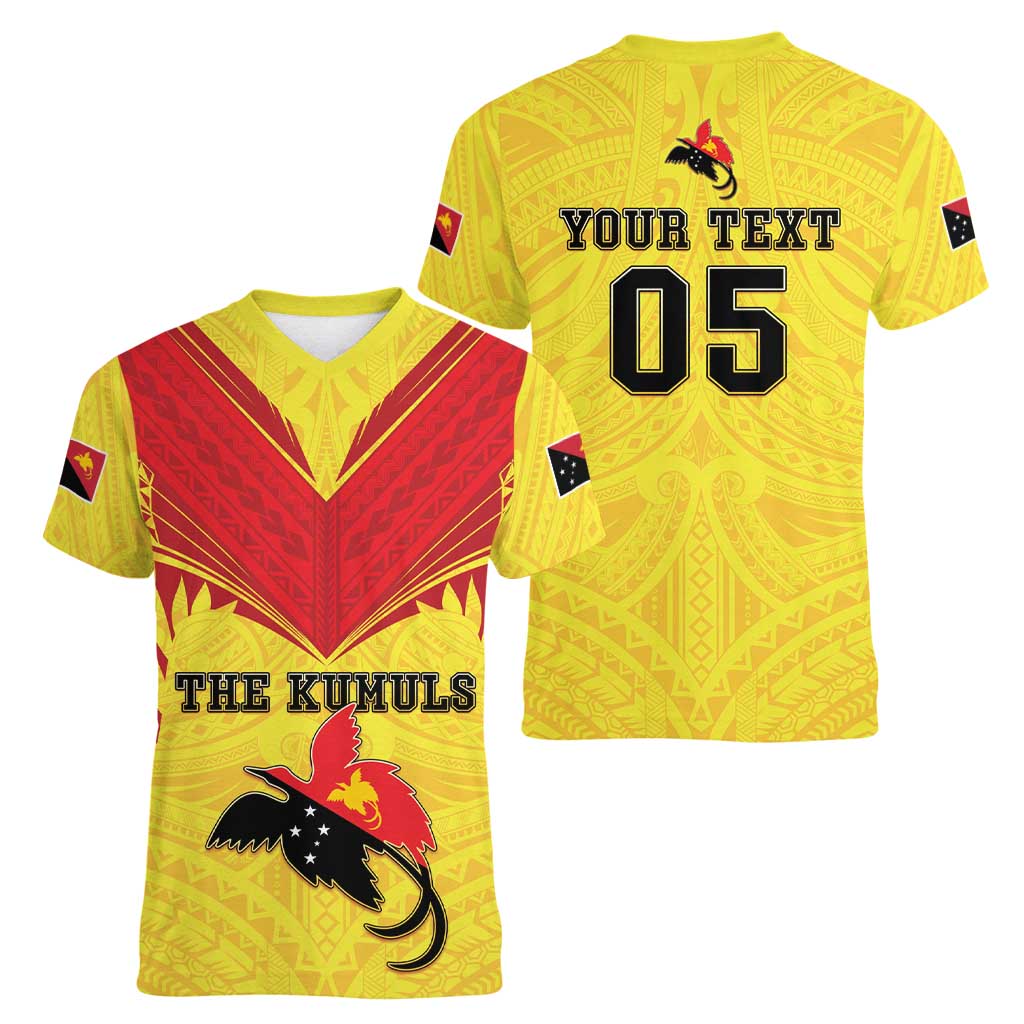 Papua New Guinea Rugby Custom Women V-Neck T-Shirt Kumuls Heritage