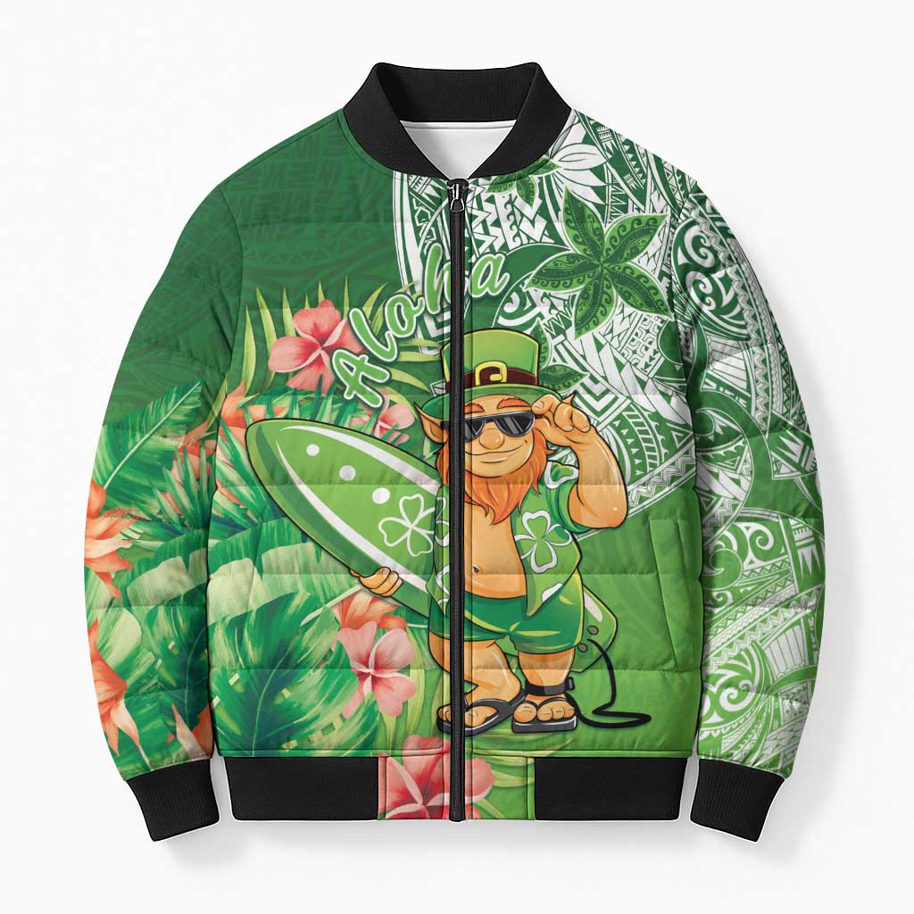 Aloha Hawaii St Patrick's Day Bomber Puffer Jacket Polynesian Style LT05 Unisex Green - Polynesian Pride