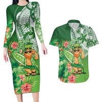 Aloha Hawaii St Patrick's Day Couples Matching Long Sleeve Bodycon Dress and Hawaiian Shirt Polynesian Style