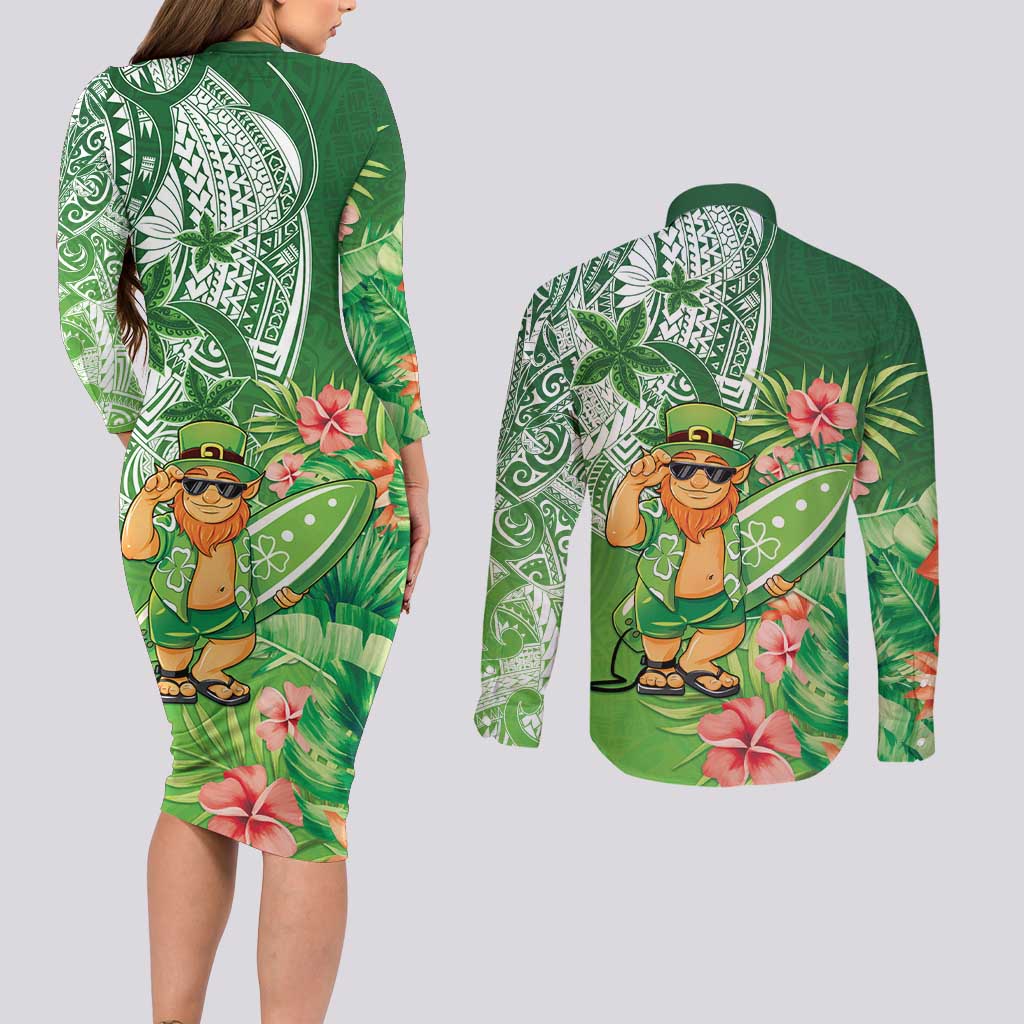 Aloha Hawaii St Patrick's Day Couples Matching Long Sleeve Bodycon Dress and Long Sleeve Button Shirt Polynesian Style LT05 - Polynesian Pride