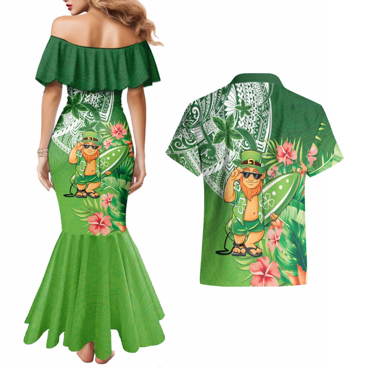 Aloha Hawaii St Patrick's Day Couples Matching Mermaid Dress and Hawaiian Shirt Polynesian Style LT05 - Polynesian Pride