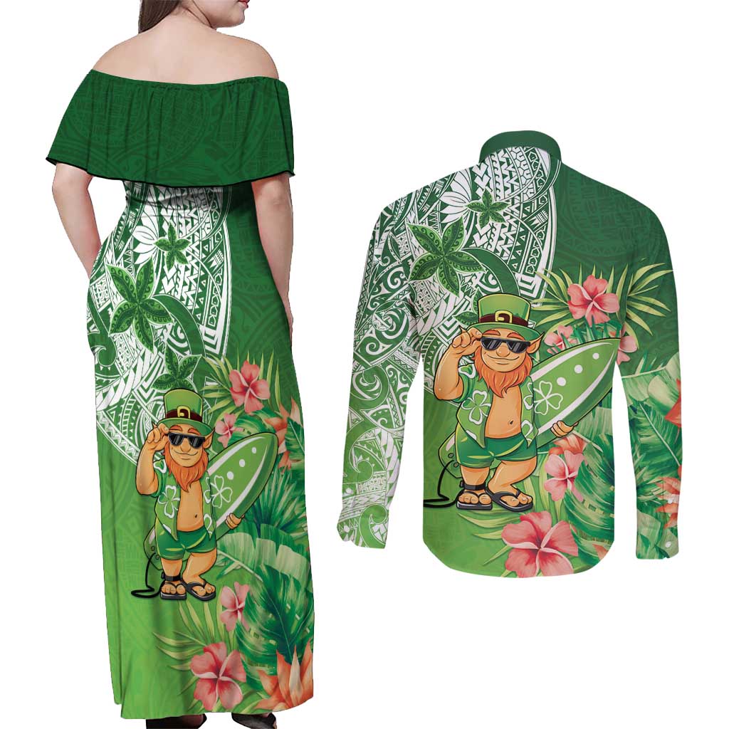 Aloha Hawaii St Patrick's Day Couples Matching Off Shoulder Maxi Dress and Long Sleeve Button Shirt Polynesian Style LT05 - Polynesian Pride