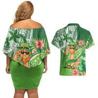 Aloha Hawaii St Patrick's Day Couples Matching Off Shoulder Short Dress and Hawaiian Shirt Polynesian Style LT05 - Polynesian Pride
