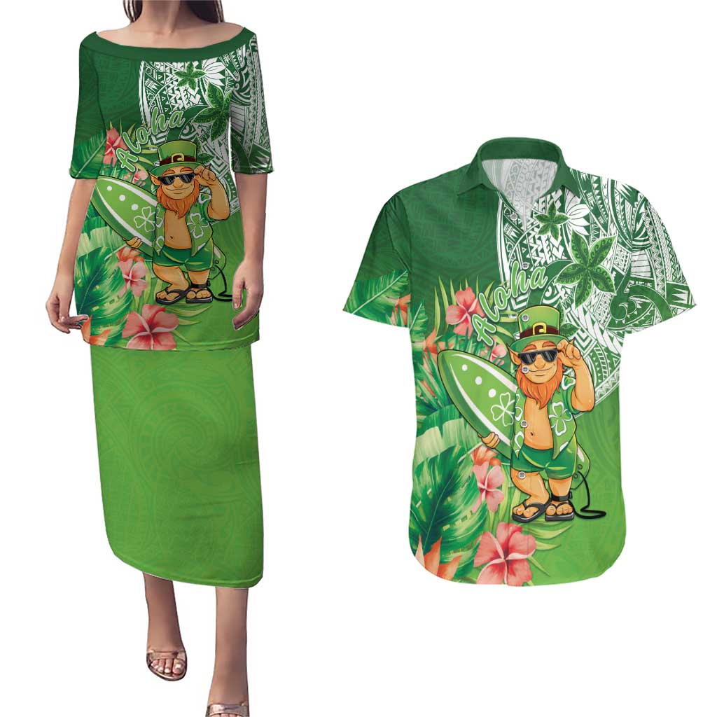 Aloha Hawaii St Patrick's Day Couples Matching Puletasi and Hawaiian Shirt Polynesian Style