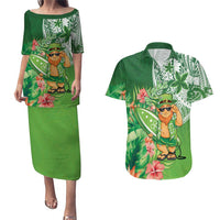 Aloha Hawaii St Patrick's Day Couples Matching Puletasi and Hawaiian Shirt Polynesian Style