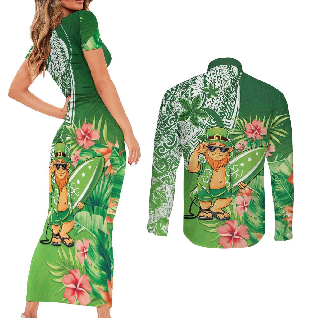 Aloha Hawaii St Patrick's Day Couples Matching Short Sleeve Bodycon Dress and Long Sleeve Button Shirt Polynesian Style LT05 - Polynesian Pride
