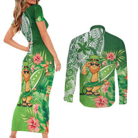 Aloha Hawaii St Patrick's Day Couples Matching Short Sleeve Bodycon Dress and Long Sleeve Button Shirt Polynesian Style LT05 - Polynesian Pride