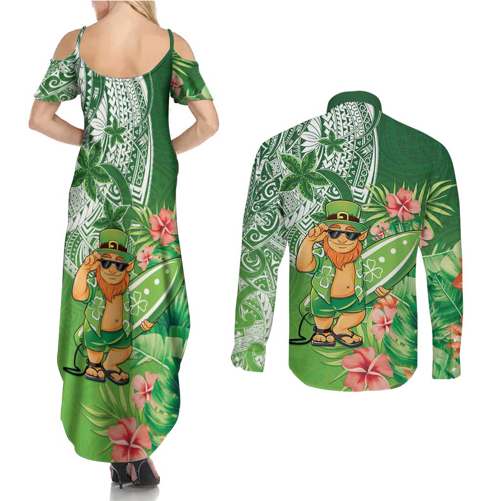 Aloha Hawaii St Patrick's Day Couples Matching Summer Maxi Dress and Long Sleeve Button Shirt Polynesian Style LT05 - Polynesian Pride