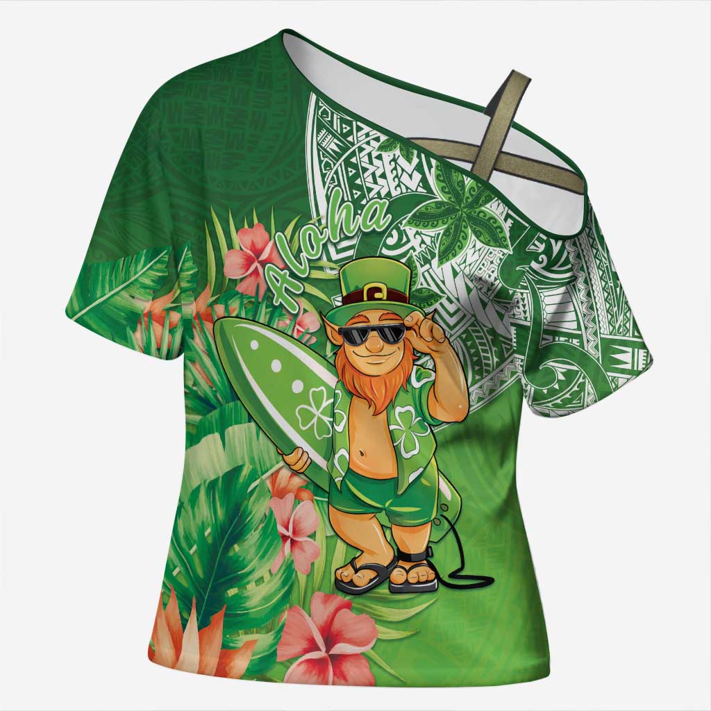 Aloha Hawaii St Patrick's Day Cross Shoulder Shirt Polynesian Style LT05 Female Green - Polynesian Pride