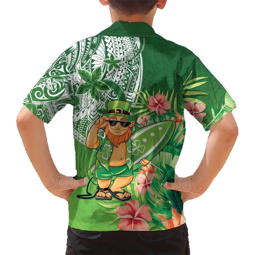 Aloha Hawaii St Patrick's Day Family Matching Off The Shoulder Long Sleeve Dress and Hawaiian Shirt Polynesian Style
