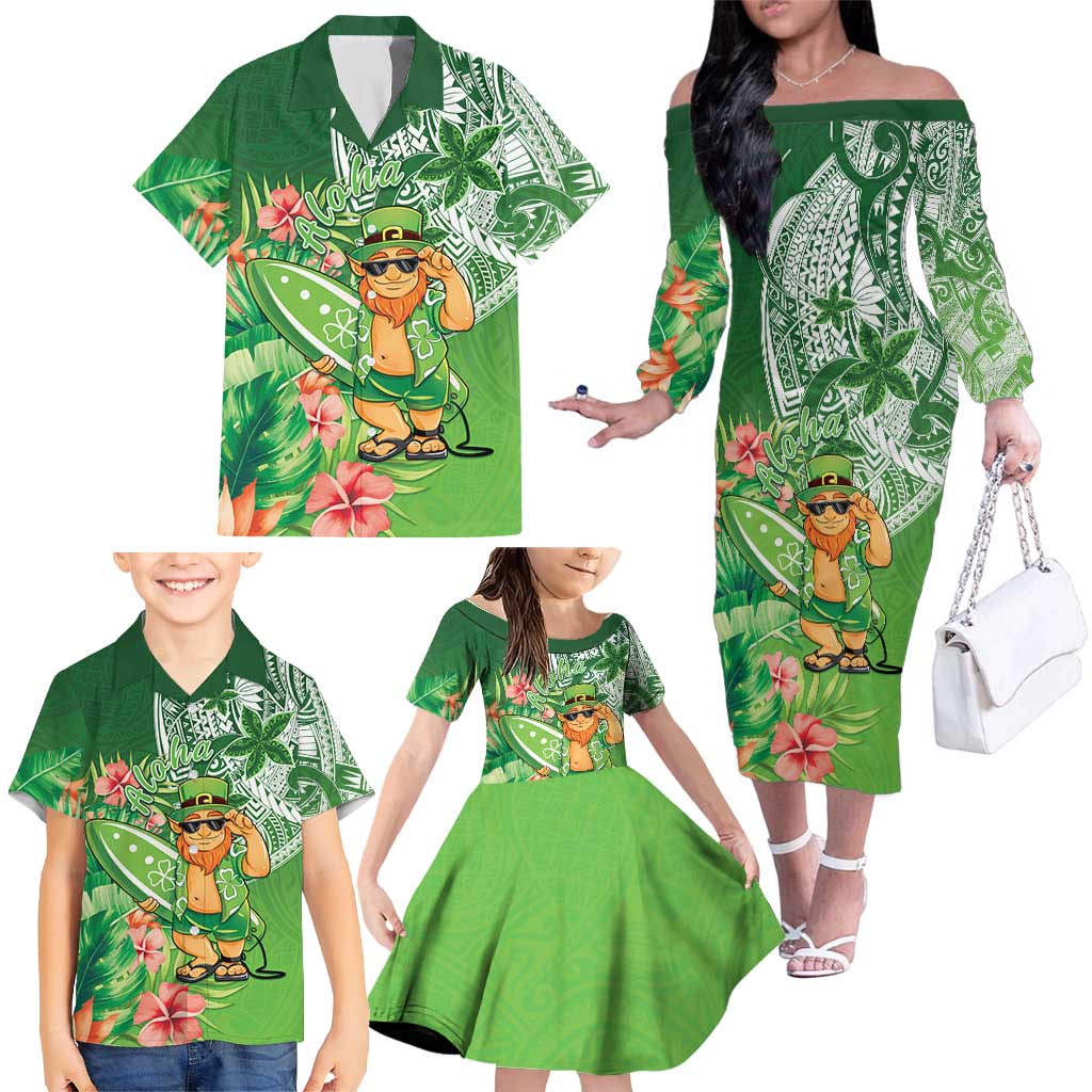 Aloha Hawaii St Patrick's Day Family Matching Off The Shoulder Long Sleeve Dress and Hawaiian Shirt Polynesian Style LT05 - Polynesian Pride