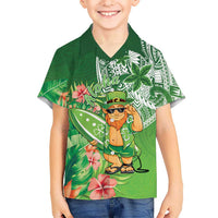 Aloha Hawaii St Patrick's Day Family Matching Off The Shoulder Long Sleeve Dress and Hawaiian Shirt Polynesian Style