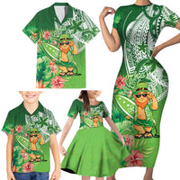 Aloha Hawaii St Patrick's Day Family Matching Short Sleeve Bodycon Dress and Hawaiian Shirt Polynesian Style