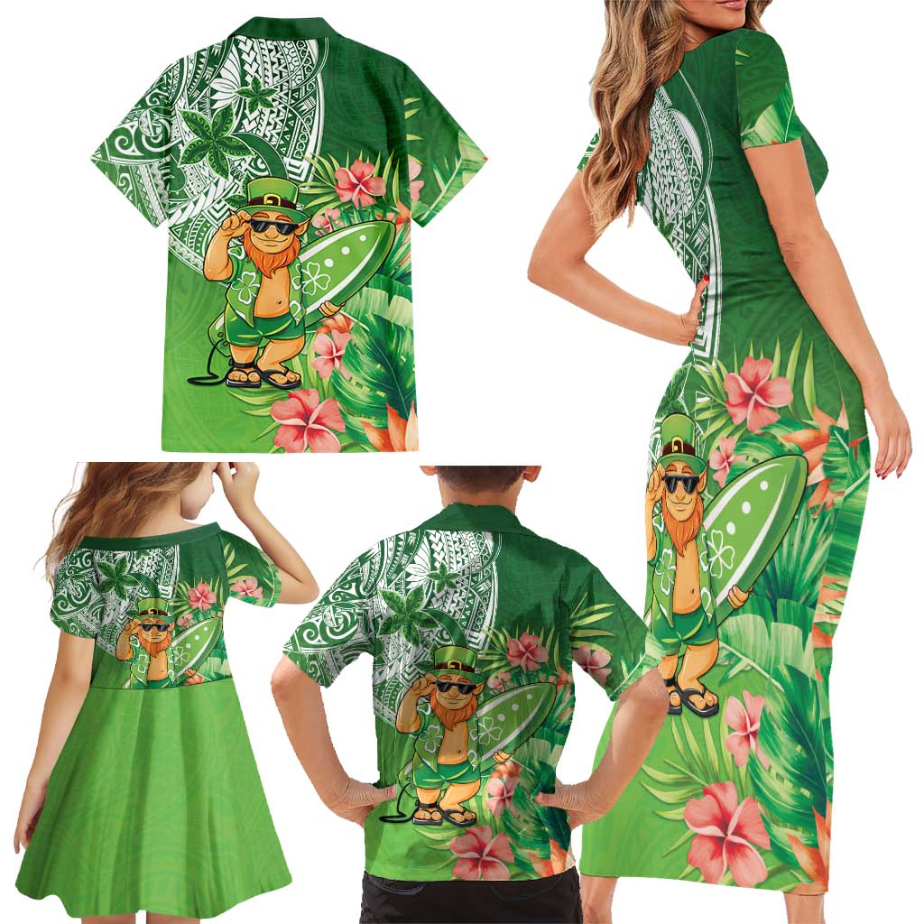 Aloha Hawaii St Patrick's Day Family Matching Short Sleeve Bodycon Dress and Hawaiian Shirt Polynesian Style