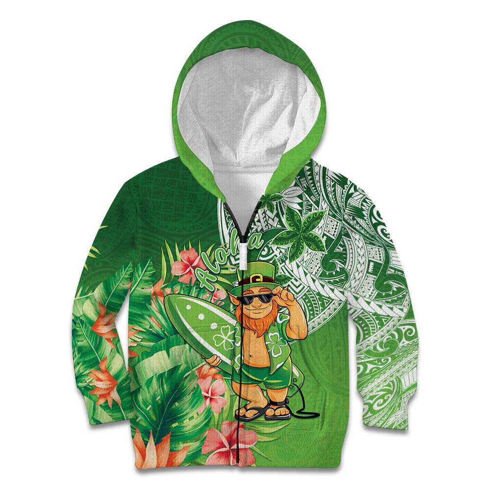 Aloha Hawaii St Patrick's Day Kid Hoodie Polynesian Style LT05 Zip Hoodie Green - Polynesian Pride