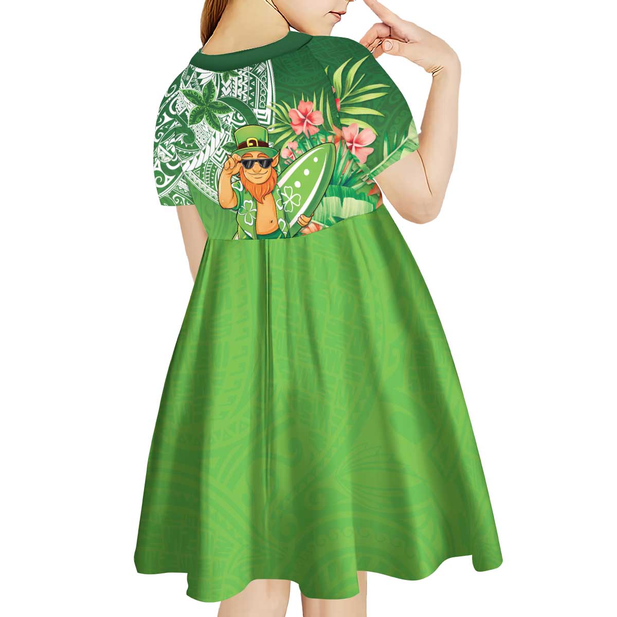 Aloha Hawaii St Patrick's Day Kid Short Sleeve Dress Polynesian Style LT05 - Polynesian Pride