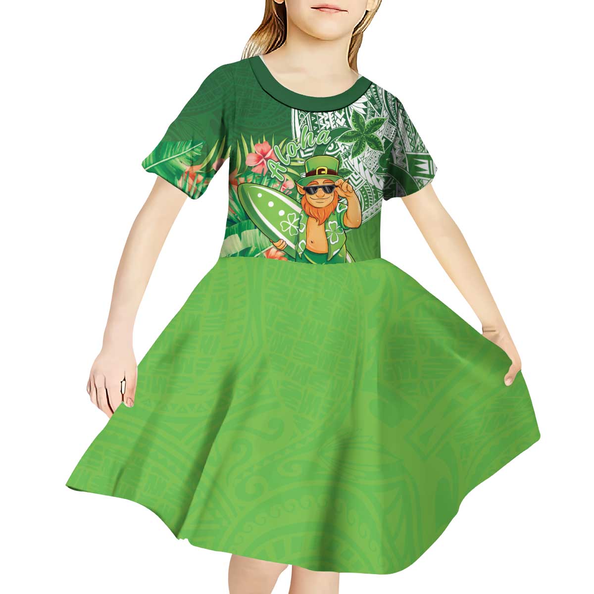 Aloha Hawaii St Patrick's Day Kid Short Sleeve Dress Polynesian Style LT05 - Polynesian Pride