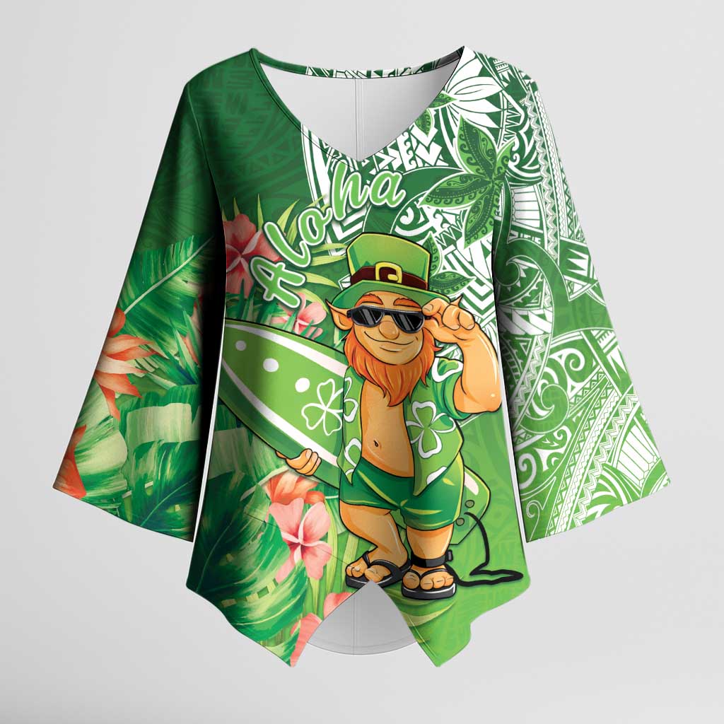 Aloha Hawaii St Patrick's Day Kimono Sleeve Blouse Polynesian Style LT05 Female Green - Polynesian Pride