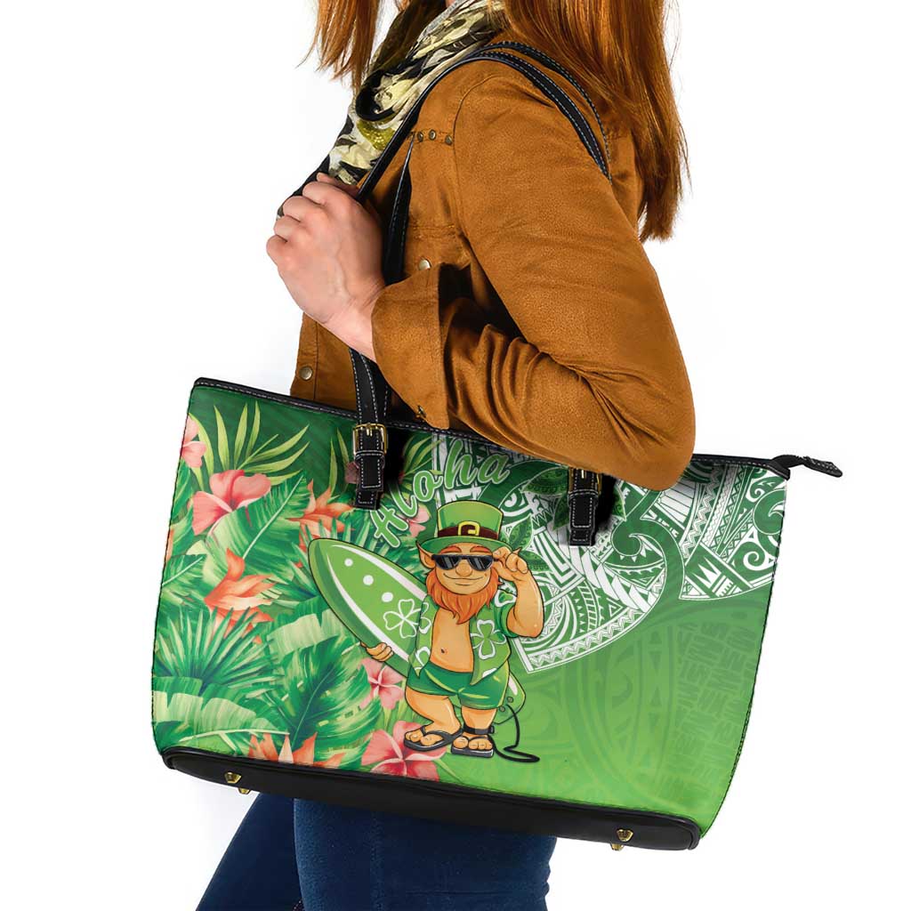 Aloha Hawaii St Patrick's Day Leather Tote Bag Polynesian Style LT05 Green - Polynesian Pride