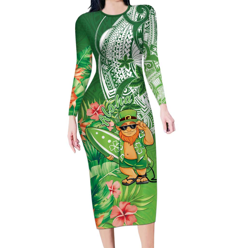 Aloha Hawaii St Patrick's Day Long Sleeve Bodycon Dress Polynesian Style LT05 Long Dress Green - Polynesian Pride