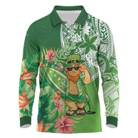 Aloha Hawaii St Patrick's Day Long Sleeve Polo Shirt Polynesian Style LT05 Green - Polynesian Pride