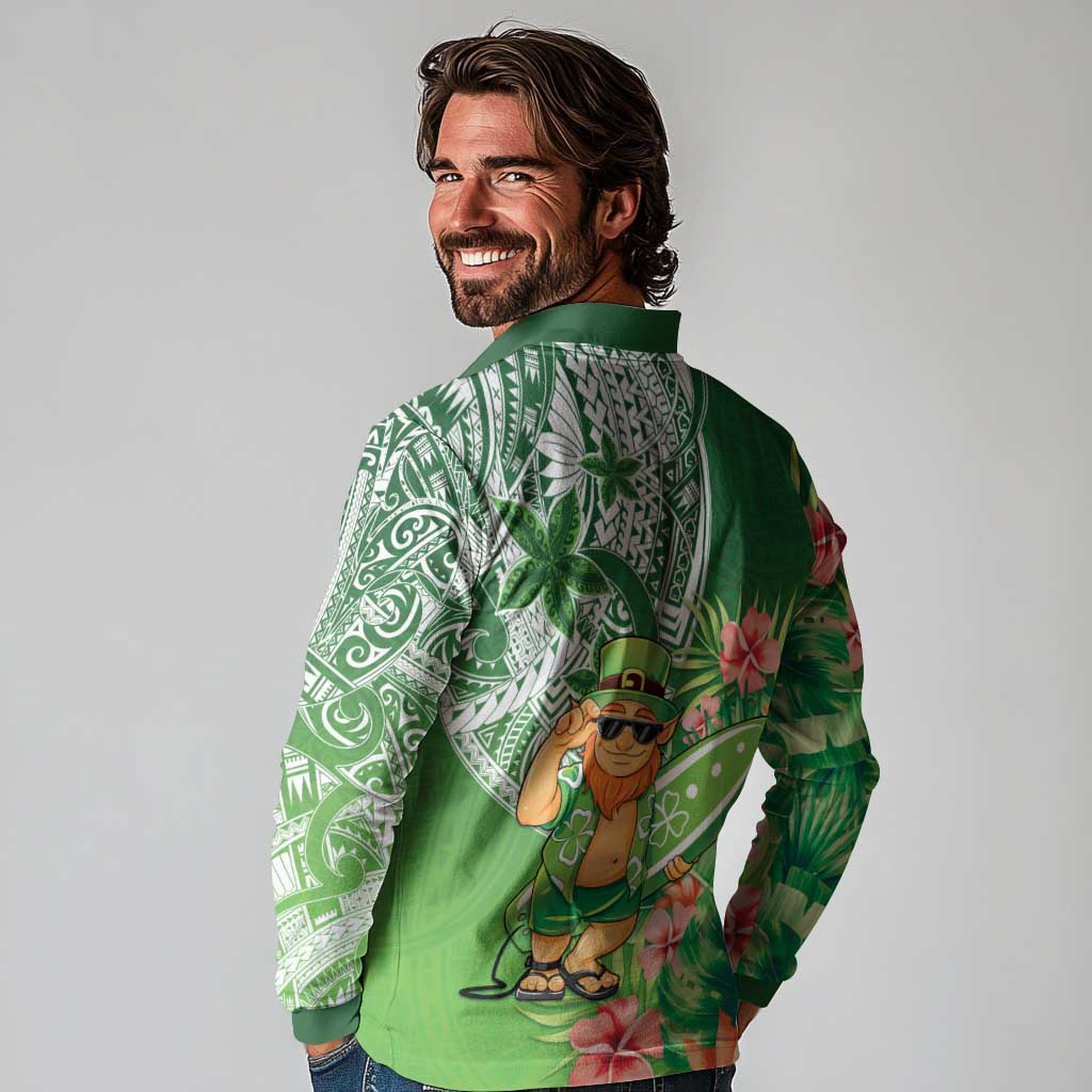 Aloha Hawaii St Patrick's Day Long Sleeve Polo Shirt Polynesian Style LT05 - Polynesian Pride