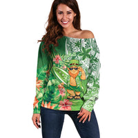 Aloha Hawaii St Patrick's Day Off Shoulder Sweater Polynesian Style LT05 Women Green - Polynesian Pride