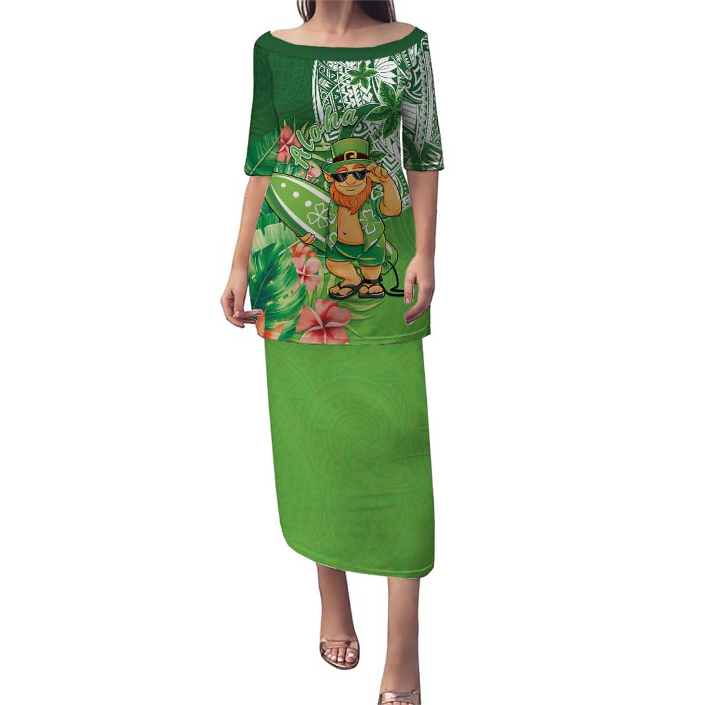 Aloha Hawaii St Patrick's Day Puletasi Polynesian Style LT05 Long Dress Green - Polynesian Pride