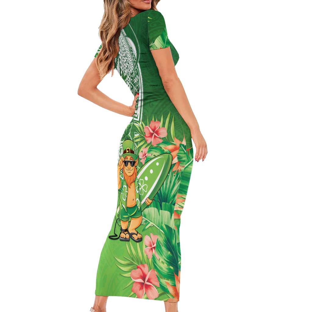 Aloha Hawaii St Patrick's Day Short Sleeve Bodycon Dress Polynesian Style LT05 - Polynesian Pride